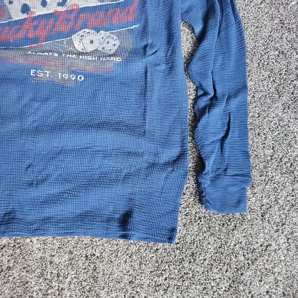 Lucky Brand "Tough to Beat" Las Vegas Blue Size Medium Waffle Knit Long Sleeve - Picture 4 of 7